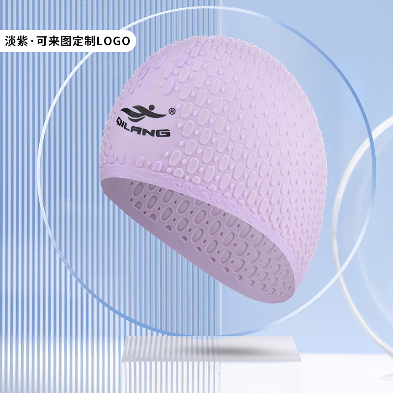 Qilang sombrero de natación de silicona para adultos a prueba de agua, sombrero especial de cabello largo, sombrero de pez elástico, sombrero de gota de agua al por mayor