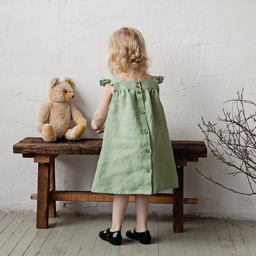 Girls' clothing linen minority forest style dress summer new style short sleeve strapless dress loose baby princess skirt 