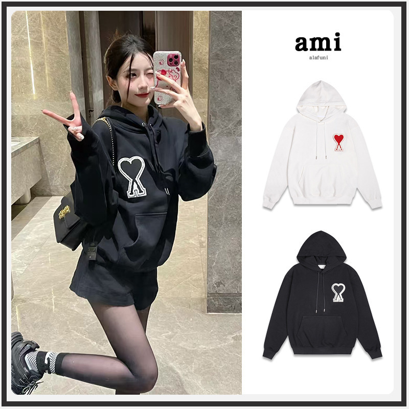 Cross-Border Spot Ami Hooded Sweatshirt Autumn and Winter New Big Heart Embroider Loose Couple Wear Long-Sleeved Top Hoodie Cross-Border Spot Ami Hooded Sweatshirt Autumn and Winter New Big Heart Embroider Loose Couple Wear Long-Sleeved Top Hoodie