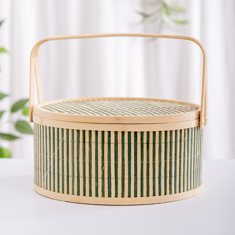 Cesta de bambú de mano con tapa, caja de regalo del Festival del Medio Otoño, caja vacía, cesta de frutas, embalaje especial local, cesta de bambú de recuerdo, cesta de regalo