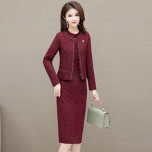 2025年秋季新款时尚两件套连衣裙女韩版修身洋气优雅中长款裙子