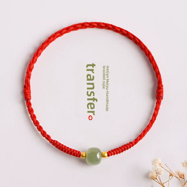 Minsheng birth year red rope bracelet new style imitation Hetian jade female lucky beads woven bracelet ins niche design