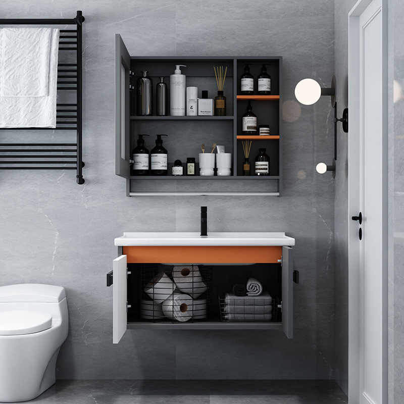 Mueble de baño combinación integrado de madera maciza de cerámica lavabo baño 60708090100CM pequeño apartamento mesa de lavado