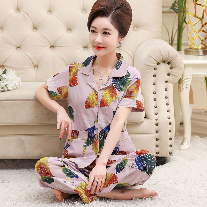 Pijamas de las mujeres del verano 100% pantalones de manga corta de algodón ropa para el hogar abierto de las mujeres más el tamaño de primavera y verano traje de dos piezas