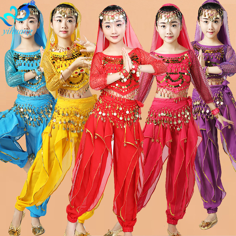 Festival Children's Performance Costumes Belly Dance Costumes Chiffon Stage Performance Costumes Children's Sequined Indian Dance Costumes