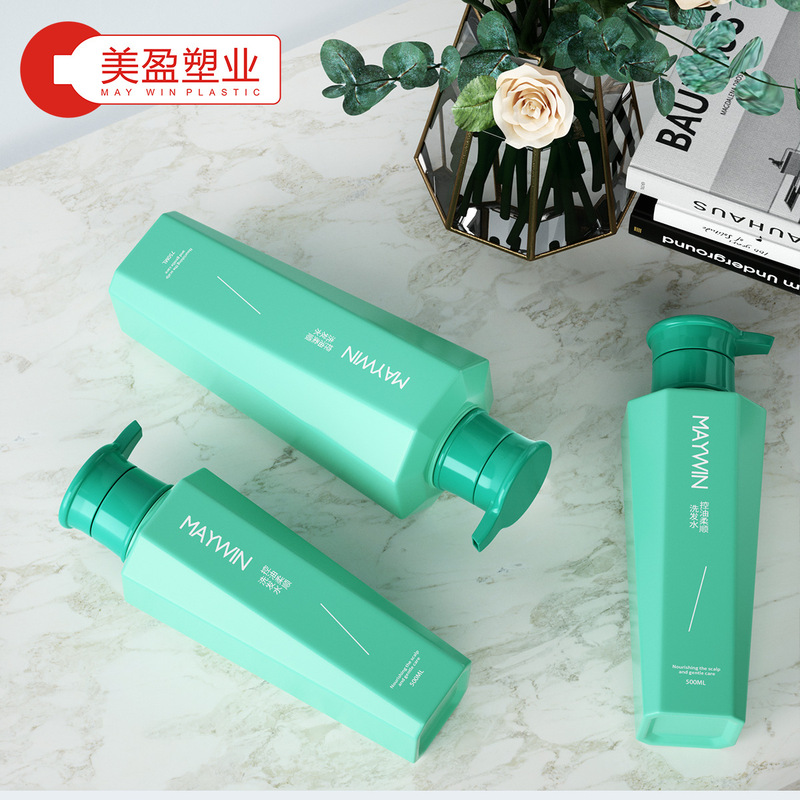 美盈プラスチック業透明青角型シャンプー分注瓶白色プレスポンプ「300ml 400ml分注瓶」|undefined