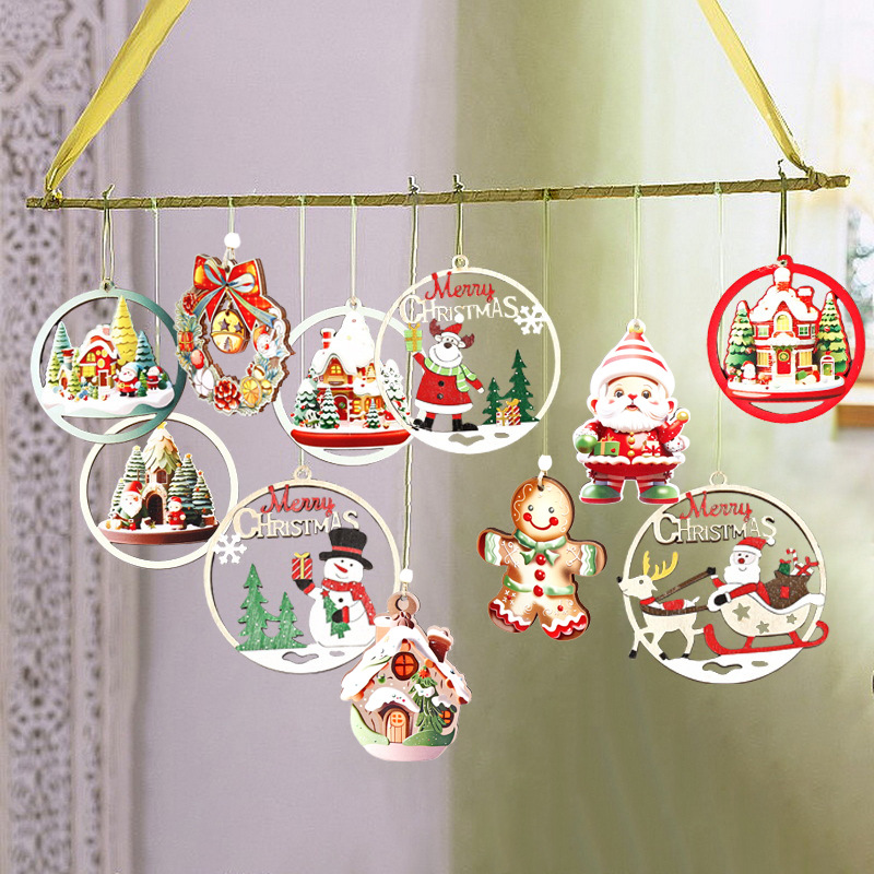 Decoraciones de Navidad de madera colgante decoración del hogar festivales artesanía de madera colgante colgante de árbol de Navidad