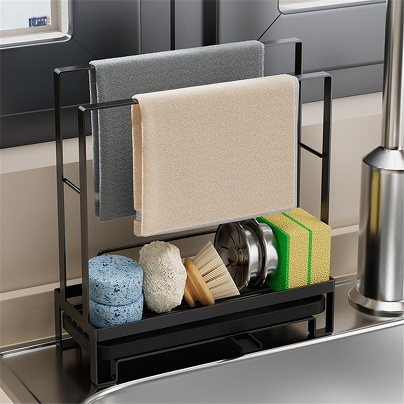 Rack de cocina Rack de trapos Rack de acero Rack de almacenamiento de bola sin perforación fregadero lavavajillas Rack de drenaje Mesa cesta de pared