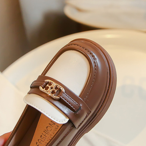 Children's leather shoes 2024 spring and autumn new Korean style college style single shoes anti-slip soft soles slip-on children's loafers for girls