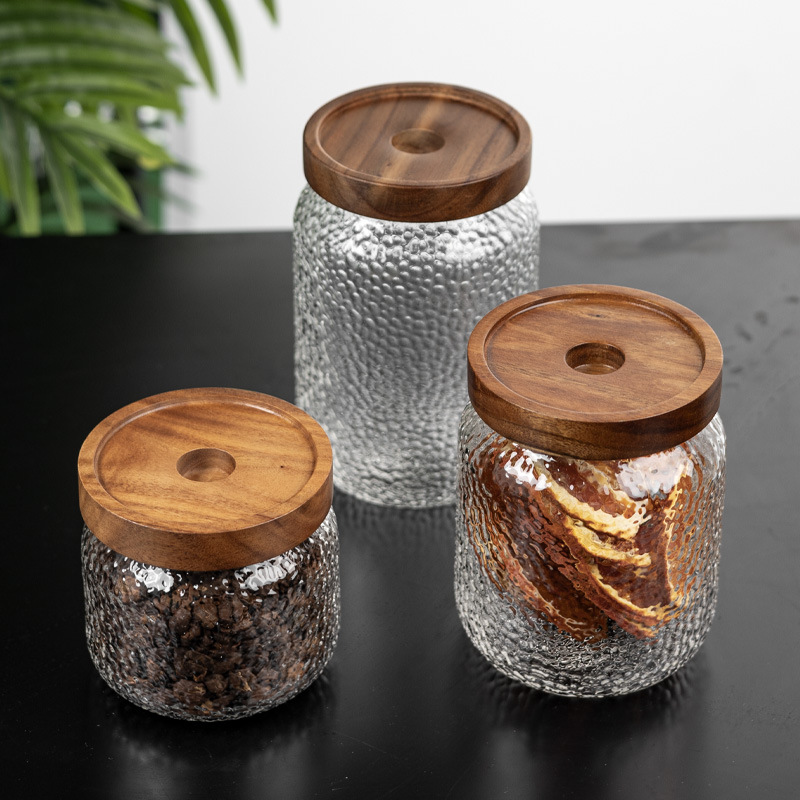 Creativo martillo de madera Acacia almacenamiento tanque de cocina transparente hogar almacenar granos de café té vidrio sellado tanque