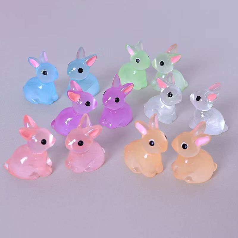 Miniature Landscape 3D Luminous Resin Figurines Cartoon Bunny DIY Decoration Desktop Car Decoration Wholesale