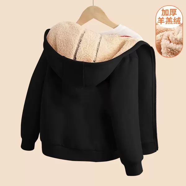 Lambswool zipper coat sweater for boys plus velvet coat autumn and winter thickened sweater for older children Winter loose top