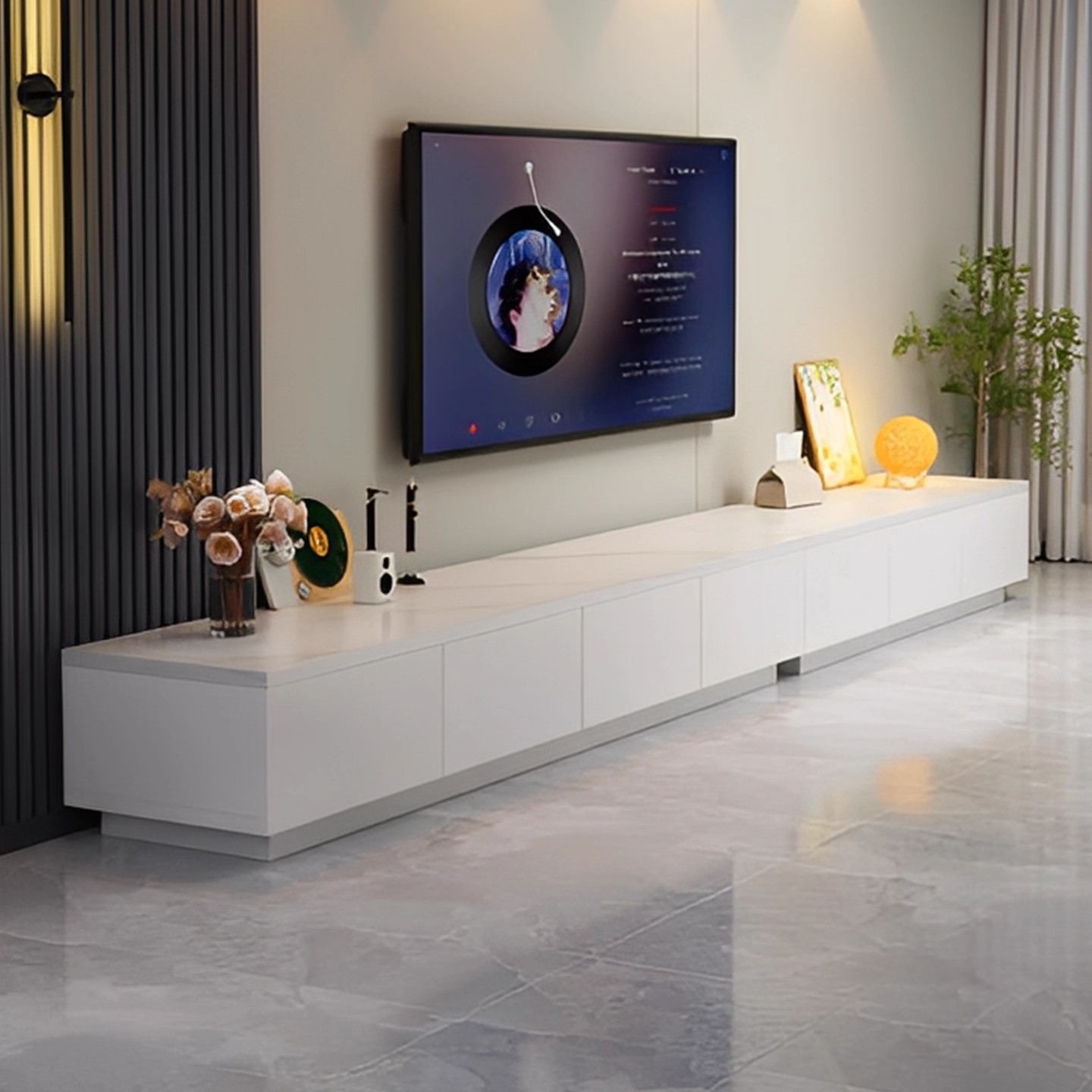 Tv Cabinet Simple Modern Living Room Home Small Apartment Floor-Standing Table New Light Luxury Minimalist Imitation Slate Tv Cabinet