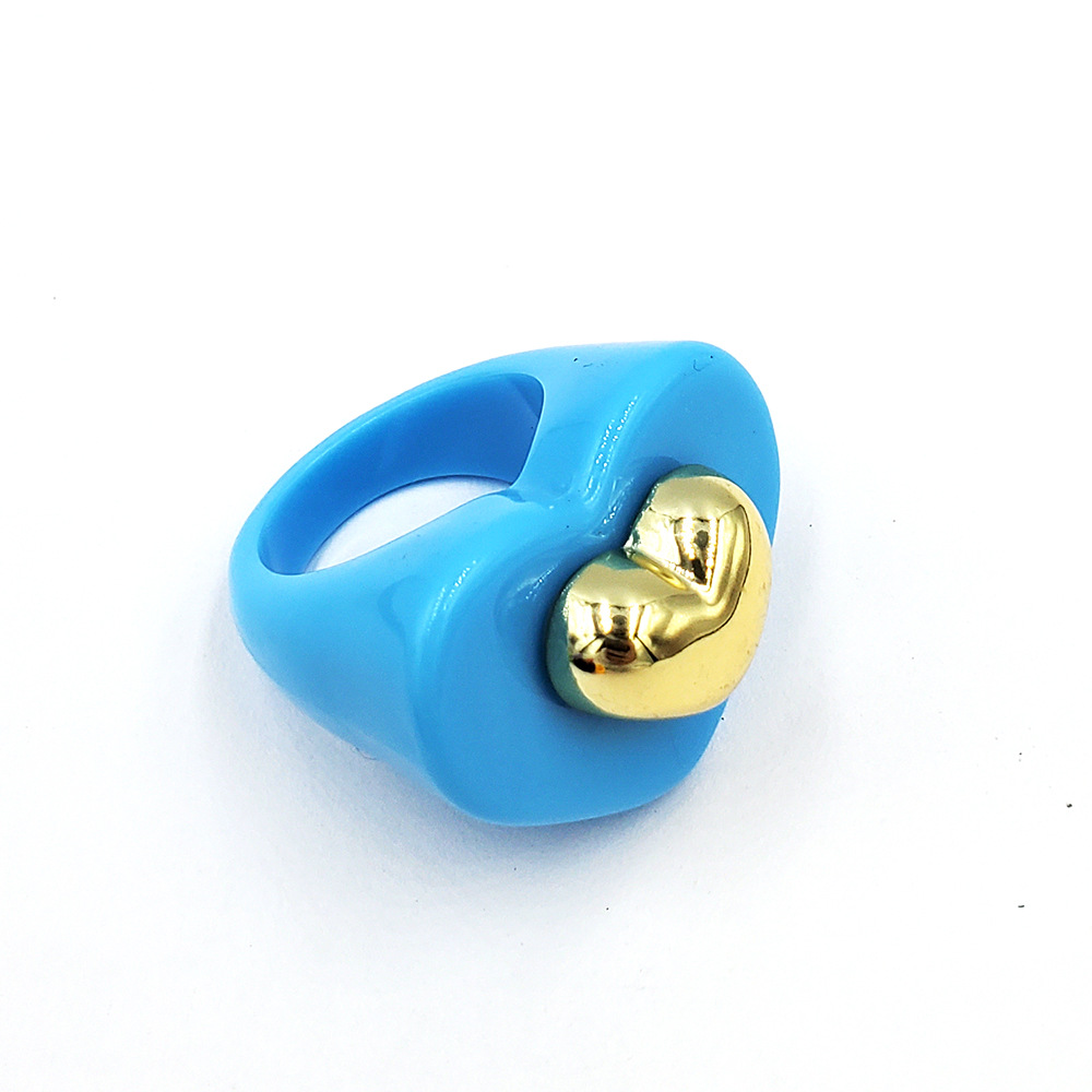 European and American Fashion Resin Ring Love Heart Colorful Exaggerated Trendy CCB Acrylic Ring Ins