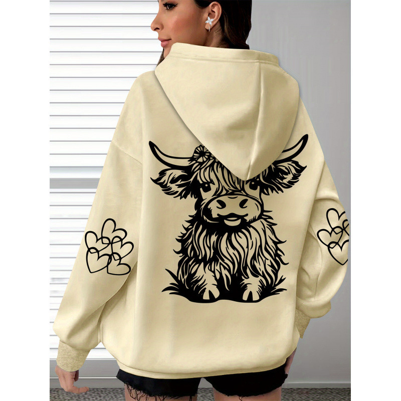 2026 H9008 Temu Overseas Warehouse Export Comfortable Hoodie Highland Cow Print Claw-Shaped Heart Pattern 2026 H9008 Temu Overseas Warehouse Export Comfortable Hoodie Highland Cow Print Claw-Shaped Heart Pattern