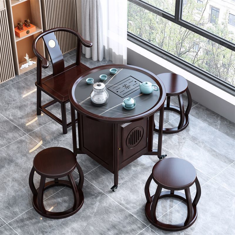 Mesa de té de madera sólida de balcón, mesa de té cuadrada, mesa de té redonda, mesa de té doméstica pequeña, un conjunto completo de mesas de té.