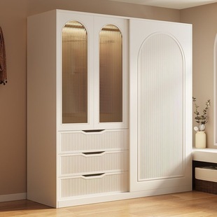 Fuli Tang French-Style Cream Wardrobe for Home Bedroom, Small Apartment Light Luxury Sliding Door Storage Closet, Children's Wardrobe