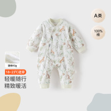 婴儿夹棉连体衣男女宝宝纯棉衣服新生儿薄棉棉衣春秋冬季哈衣爬服