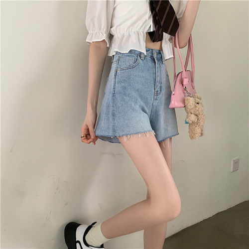 New style denim shorts, female summer students, Korean style, high-waist, net red, fringed, loose, wide legs, slimming, short hot pants, trendy