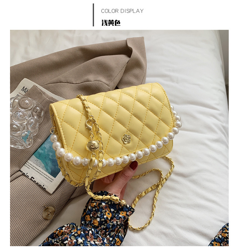 Fashion Pearl Chain Rhombus Embroidery Thread Messenger Small Square Bag Wholesale display picture 28