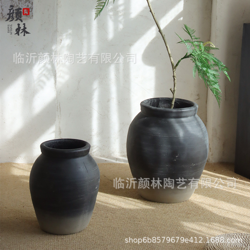 Cerámica de cemento gris negro maceta de flores para el hogar sala de estar decoración de hotel verde plantación de flores decoración de vivienda
