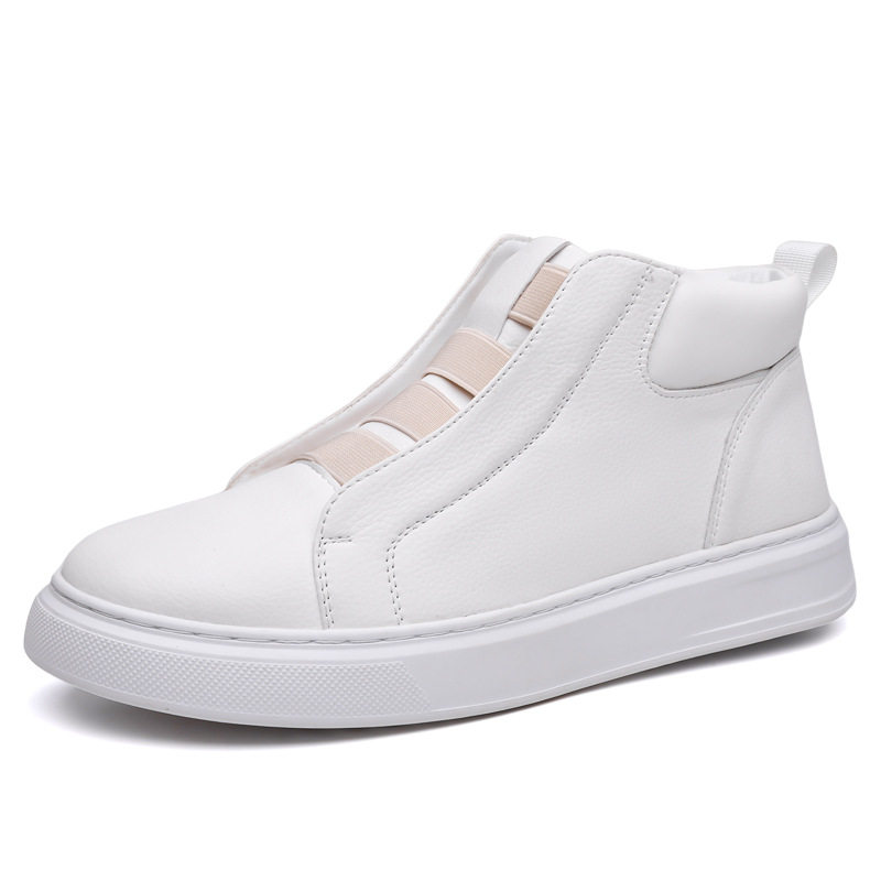 Giày sneaker nam phối da, dây chun co giãn không dây buộc, chống trượt, kiểu lười xỏ chân — Màu trắng, màu đen