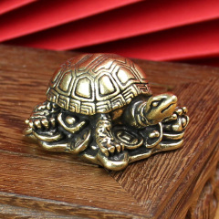Copper Tortoise Figurine for Longevity, Yuanbao Turtle Copper Craft, Office Decor, Living Room, Chinese Style, Desktop Ornament