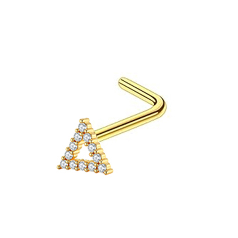 Stainless Steel Nose Stud With Zircon Stone L-shaped Piercing_voghion.com