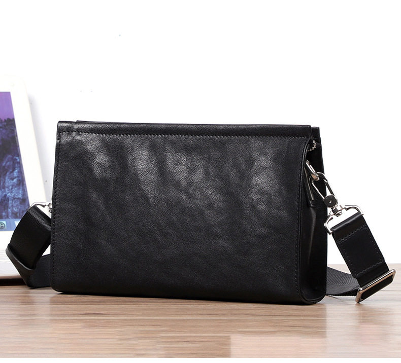 Túi đeo chéo nam đa năng da bò thật 29×11×17 cm, túi đeo vai kiêm túi cầm tay phong bì — Màu đen chi tiết 5
