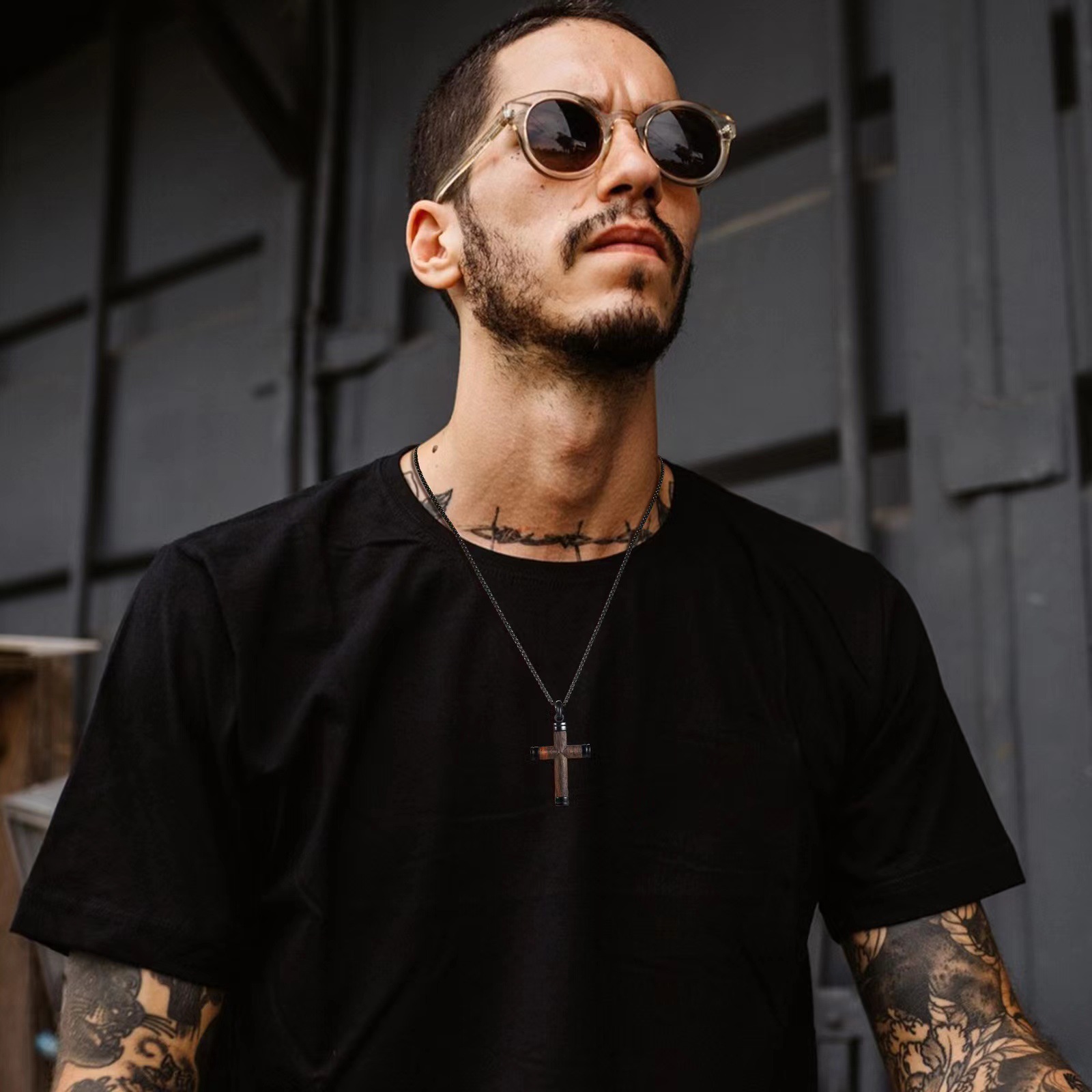 跨境热销实木十字架吊坠小众个性夏季男士款项链批发