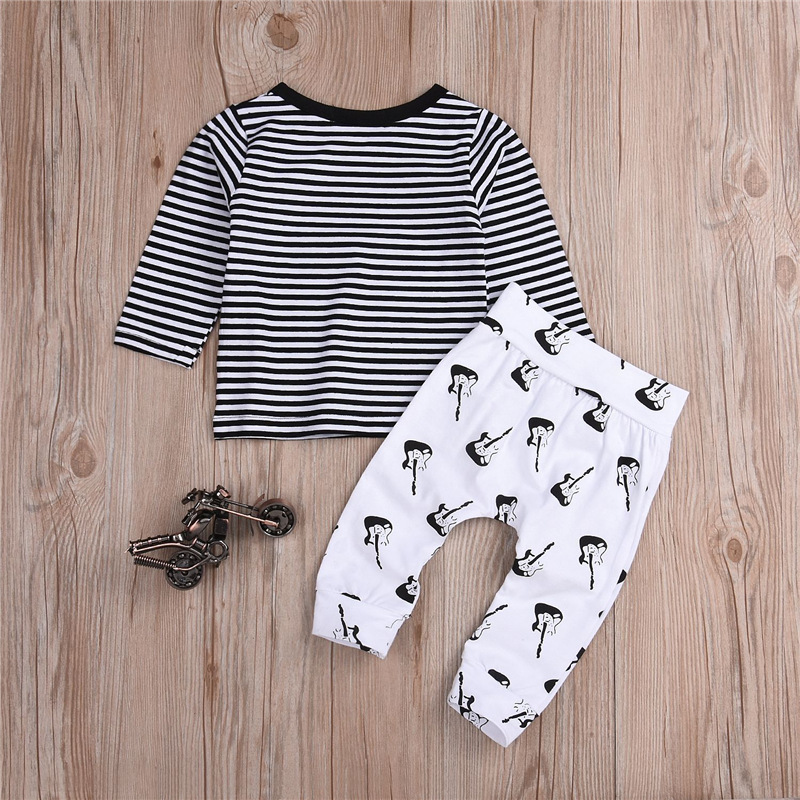 Rock Music Baby Children's Casual Long-sleeved Striped T-shirt Children's Suit Trend display picture 2