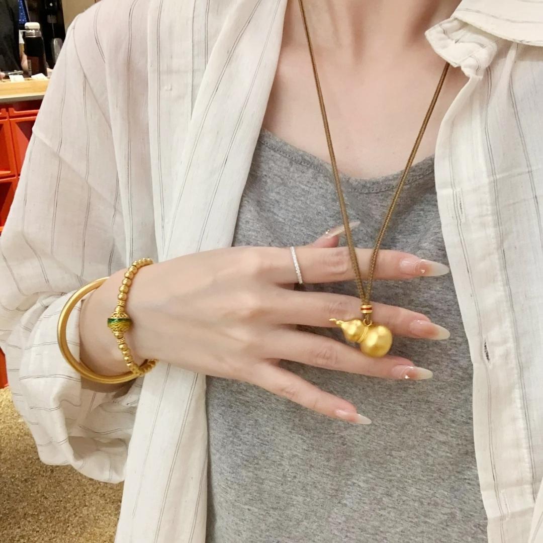 沙金饰品编绳拉丝葫芦转运项链轻奢高级感仿真金久不掉色锁骨链