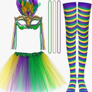 Tatuajes temporales de Mardi Gras, máscaras de carnaval, collares, fiesta de carnaval, capa de carnaval para adultos