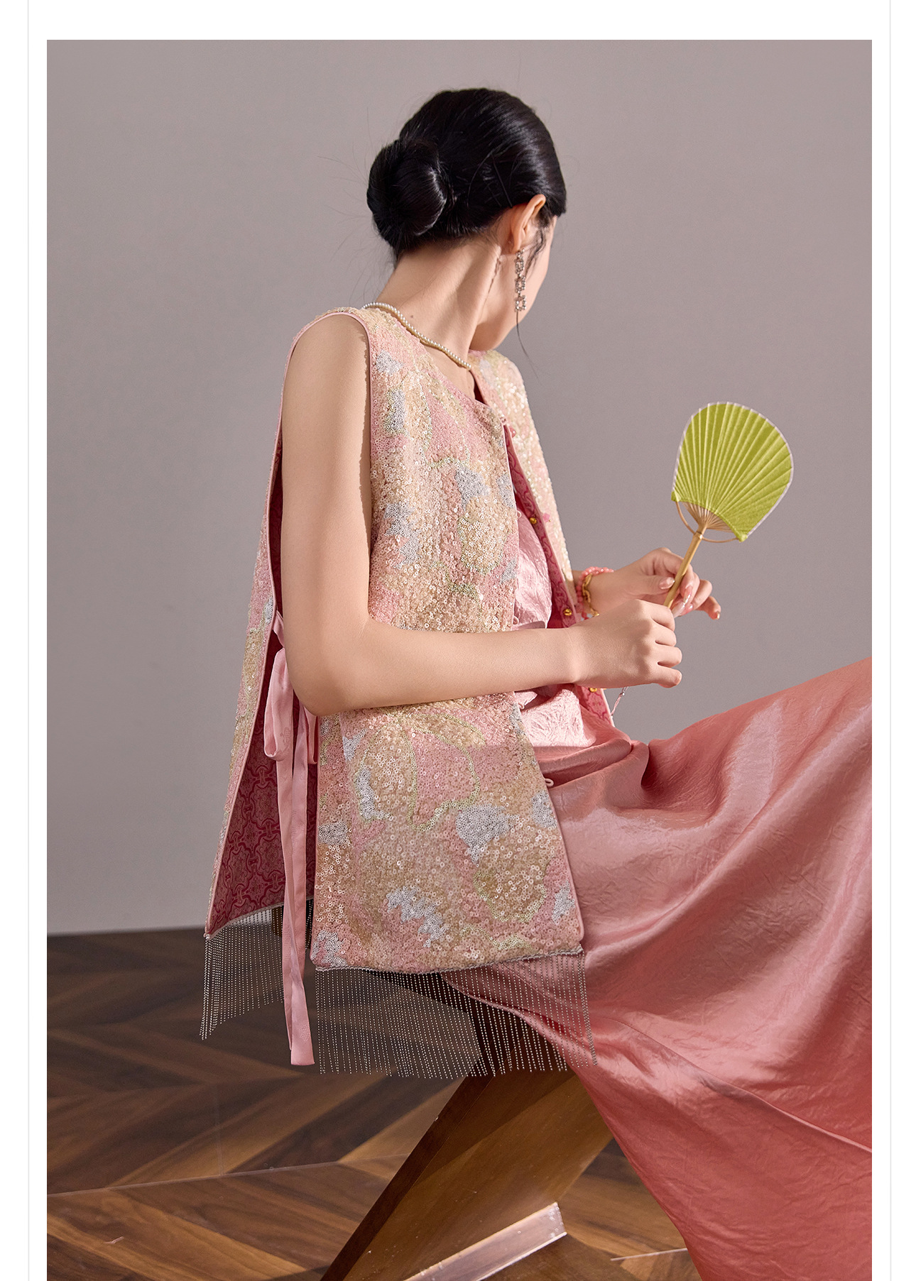 Áo vest gile nữ hai mặt phối ren đính cườm phong cách Trung Hoa mới mùa hè N2078 — Phối màu [mặc hai mặt] chi tiết 3
