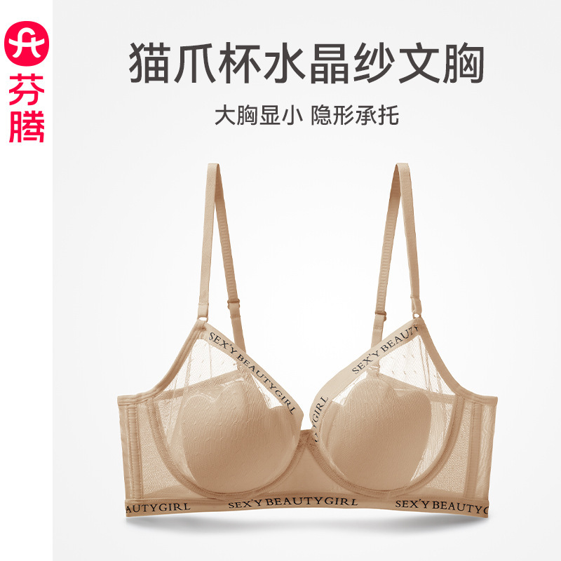 [Cat's Claw Cup] Underwear Big Chest Shown Small Upper Bra Anti-sagging Memory Soft Steel Ring Bra Gather-up Parammary Breast Bra