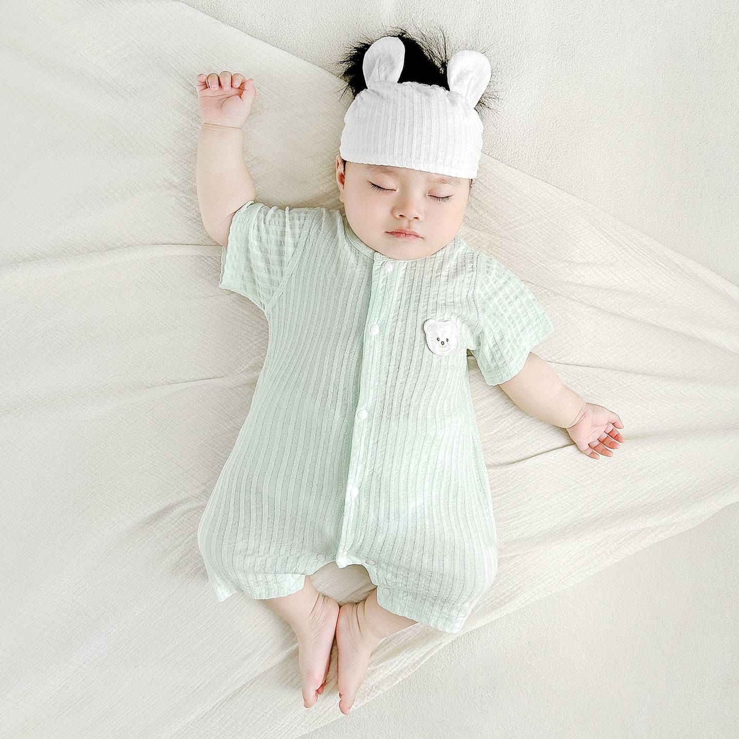 Bebé de una pieza pijamas finos de manga corta para hombres y mujeres de verano, mampara para niños pequeños, ropa para recién nacidos, ropa de verano para bebés image 10