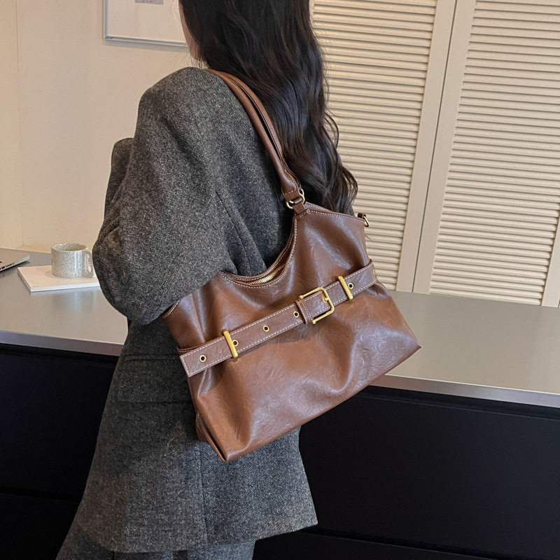 Túi tote đeo vai đeo chéo cỡ lớn phong cách tối giản, túi xách tay kẹp nách — Gạo trắng không có mặt dây chuyền, Màu cà phê Không có mặt dây chuyền, Màu nâu không có mặt dây chuyền, Đen không có mặt dây chuyền chi tiết 27