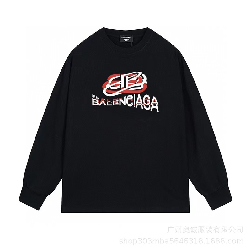 跨境外贸24ssB家秋季BB家logo印花长袖280克精梳棉长袖t 恤男女款|undefined