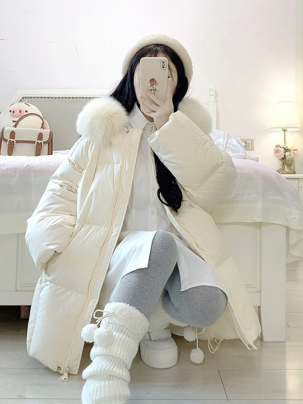 Yellow down Jacket for Women, Mid-Length Winter Style 2025 New Model, Petite Size with Large Fur Collar, Warm and Very Stylish Coat