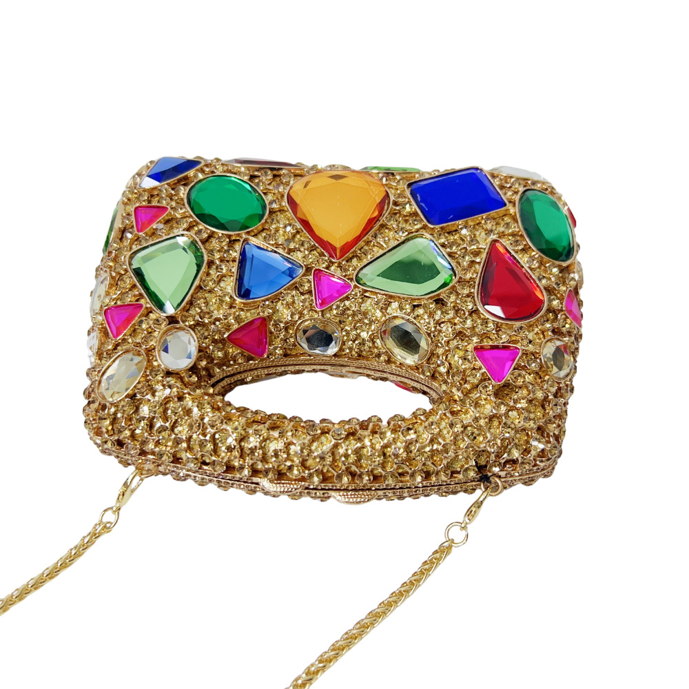 Túi clutch dạ tiệc nữ đính đá lấp lánh, kiểu đeo vai và xách tay — màu vàng, vàng, cà phê vàng, bạc chi tiết 4