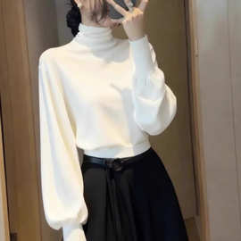 法式简约绝美白色高领长袖针织打底衫女秋冬新款别致显瘦内搭上衣