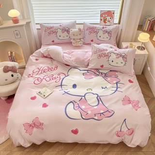HelloKitty库洛米纯棉四件套 三丽鸥儿童 卡通全棉学生三件套床笠