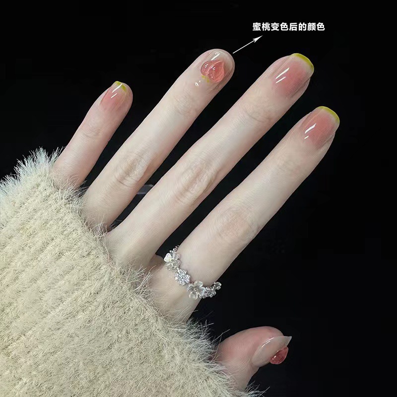 智贝详情图_3决底冰透变色水蜜桃冰透绿法式短手甲24片装薄软