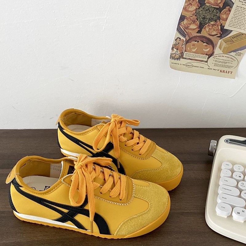 2025 primavera y otoño nuevos zapatos deportivos de skate casuales Agan zapatos de moda americana con suela suave aumentando la altura de los zapatos de entrenamiento de la escuela de la mujer amarilla