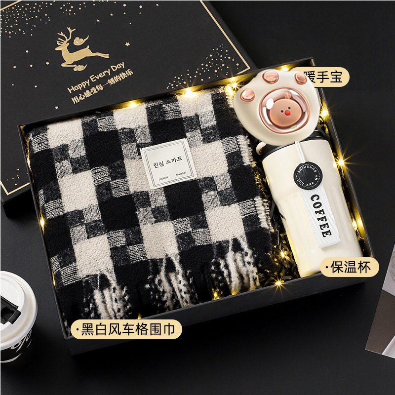 Black and white windmill plaid scarf❤Yulu has you gift box [package 9]