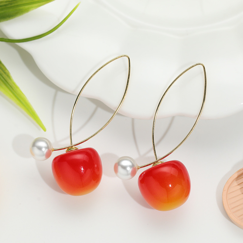 Aretes de cereza roja para mujer – colgante exquisito, fruta de imitación versátil, nuevo estilo