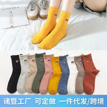 一件代发袜子女士中筒袜秋冬日系纯色堆堆袜新款韩版小熊卡通长袜