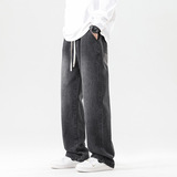 Демисезонные джинсы, флисовые универсальные штаны, в американском стиле, свободный прямой крой