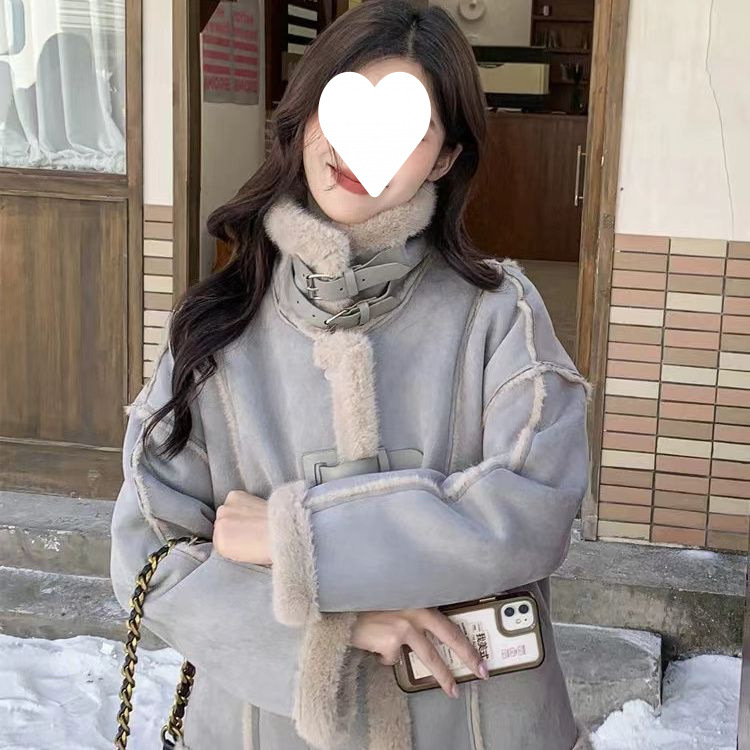 헤이즈 블루 람스울 코트 여성의 가을과 겨울 잘 보이는 인기있는 모피 스웨이드 코튼 패딩 코트