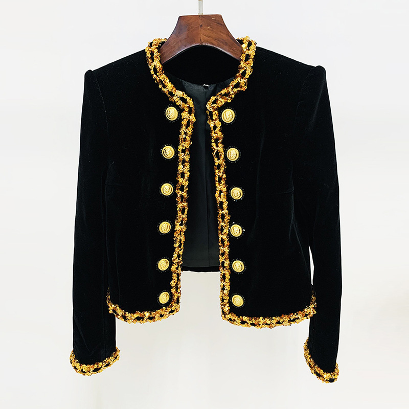 In Stock 2026 European and American Celebrity Fashion New Heavy Beaded Sequin Chain Velvet Short Jacket Cardigan Coat